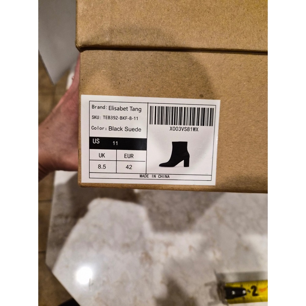 Elisabet Tang Womens Black Suede Square Toe Block Heel Ankle Boots TEB392 Sz. 11 - Picture 5 of 7